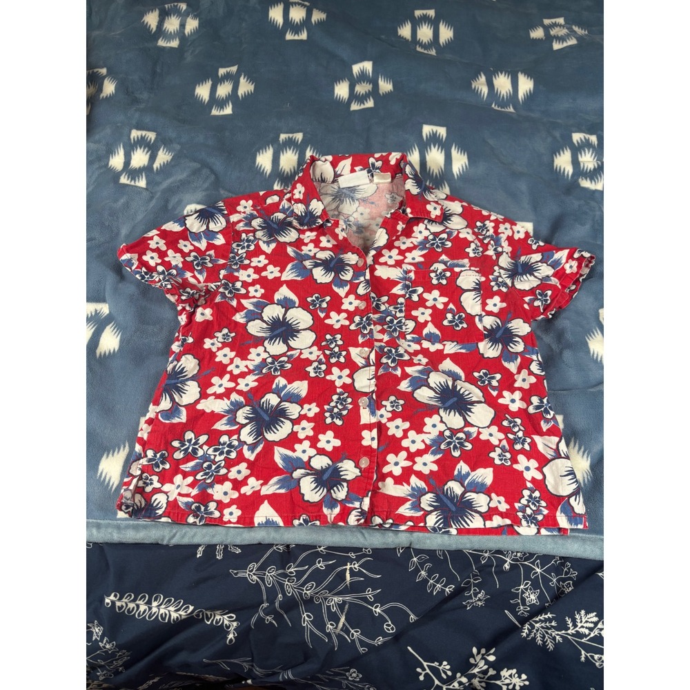Xhilaration Kids Red Hibiscus Floral Short Sleeve Button Down Shirt Size 14/16